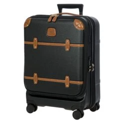 Brics Bellagio 3.0 21" Expandable Spinner Trunk - Navy Blue with Cognac Leather Accents & Front Pocket -Luggage Pros Store Brics Bellagio 3 0 21 Spinner Trunk with Pocket 13