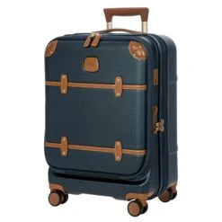 Brics Bellagio 3.0 21" Expandable Spinner Trunk - Navy Blue with Cognac Leather Accents & Front Pocket -Luggage Pros Store Brics Bellagio 3 0 21 Spinner Trunk with Pocket 14