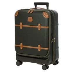 Brics Bellagio 3.0 21" Expandable Spinner Trunk - Navy Blue with Cognac Leather Accents & Front Pocket -Luggage Pros Store Brics Bellagio 3 0 21 Spinner Trunk with Pocket 15