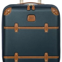 Brics Bellagio 3.0 21" Expandable Spinner Trunk - Navy Blue with Cognac Leather Accents & Front Pocket -Luggage Pros Store Brics Bellagio 3 0 21 Spinner Trunk with Pocket 18
