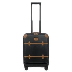 Brics Bellagio 3.0 21" Expandable Spinner Trunk - Navy Blue with Cognac Leather Accents & Front Pocket -Luggage Pros Store Brics Bellagio 3 0 21 Spinner Trunk with Pocket 5