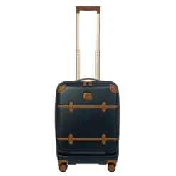 Brics Bellagio 3.0 21" Expandable Spinner Trunk - Navy Blue with Cognac Leather Accents & Front Pocket -Luggage Pros Store Brics Bellagio 3 0 21 Spinner Trunk with Pocket 6
