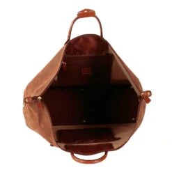 Brics Life 22-Inch Cargo Duffle – Olive Suede & Cognac Tuscan Leather Travel Bag -Luggage Pros Store Brics Life 22 Cargo Duffle 4