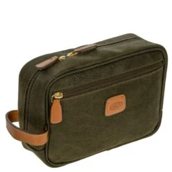 Brics Life Traditional Shave Case – Olive Suede-Effect Luxury Toiletry Bag with Leather Trim -Luggage Pros Store Brics Life Traditional Shave Case 4