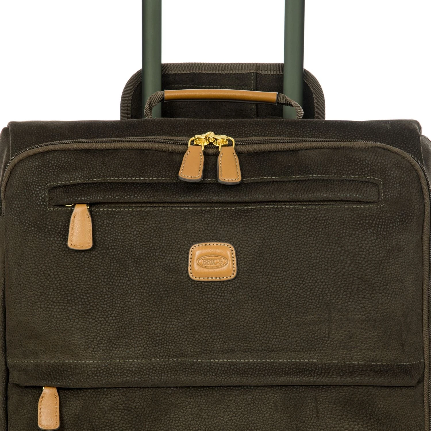 Brics Life Tropea 27" Checked Spinner Luggage – Olive Green Suede-Effect with Leather Trim 4 Brics Life Tropea 27" Checked Spinner Luggage – Olive Green Suede-Effect with Leather Trim - Image 2