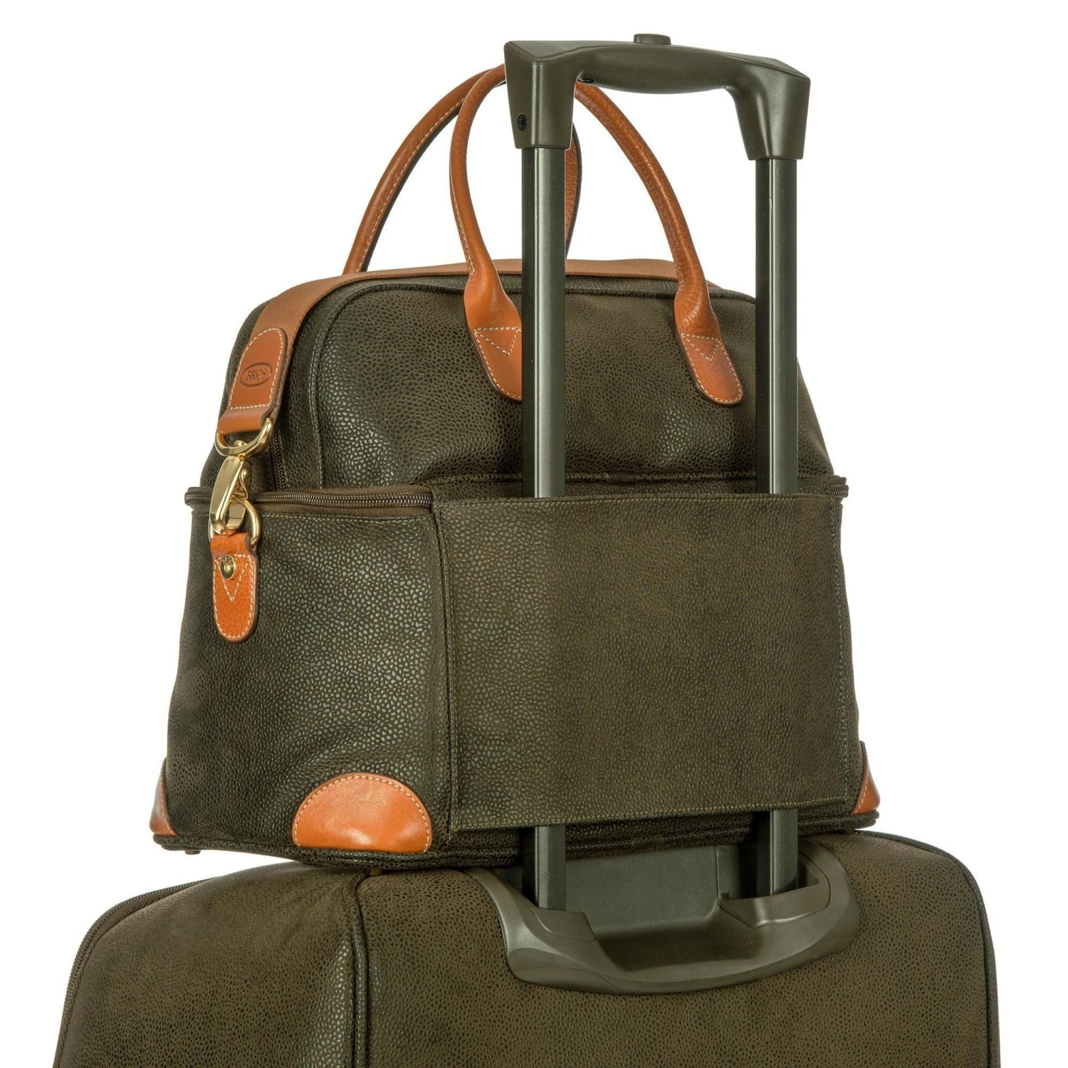 Brics Life Tuscan Cosmetic Tote Olive - Suede-Effect Travel Bag with Leather Trim 6 Brics Life Tuscan Cosmetic Tote Olive - Suede-Effect Travel Bag with Leather Trim - Image 4