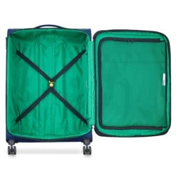 Delsey Teal and Lime Green Benetton Color Block – 27" Expandable Softside Spinner Checked Luggage -Luggage Pros Store Delsey Color Block 27 Expandable Spinner Upright 10