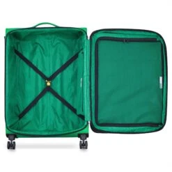Delsey Teal and Lime Green Benetton Color Block – 27" Expandable Softside Spinner Checked Luggage -Luggage Pros Store Delsey Color Block 27 Expandable Spinner Upright 12