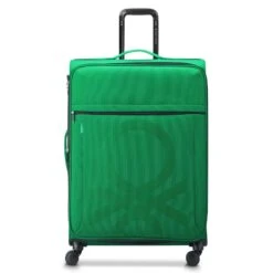 Delsey Teal and Lime Green Benetton Color Block – 27" Expandable Softside Spinner Checked Luggage -Luggage Pros Store Delsey Color Block 27 Expandable Spinner Upright 3