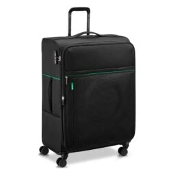 Delsey Teal and Lime Green Benetton Color Block – 27" Expandable Softside Spinner Checked Luggage -Luggage Pros Store Delsey Color Block 27 Expandable Spinner Upright 5