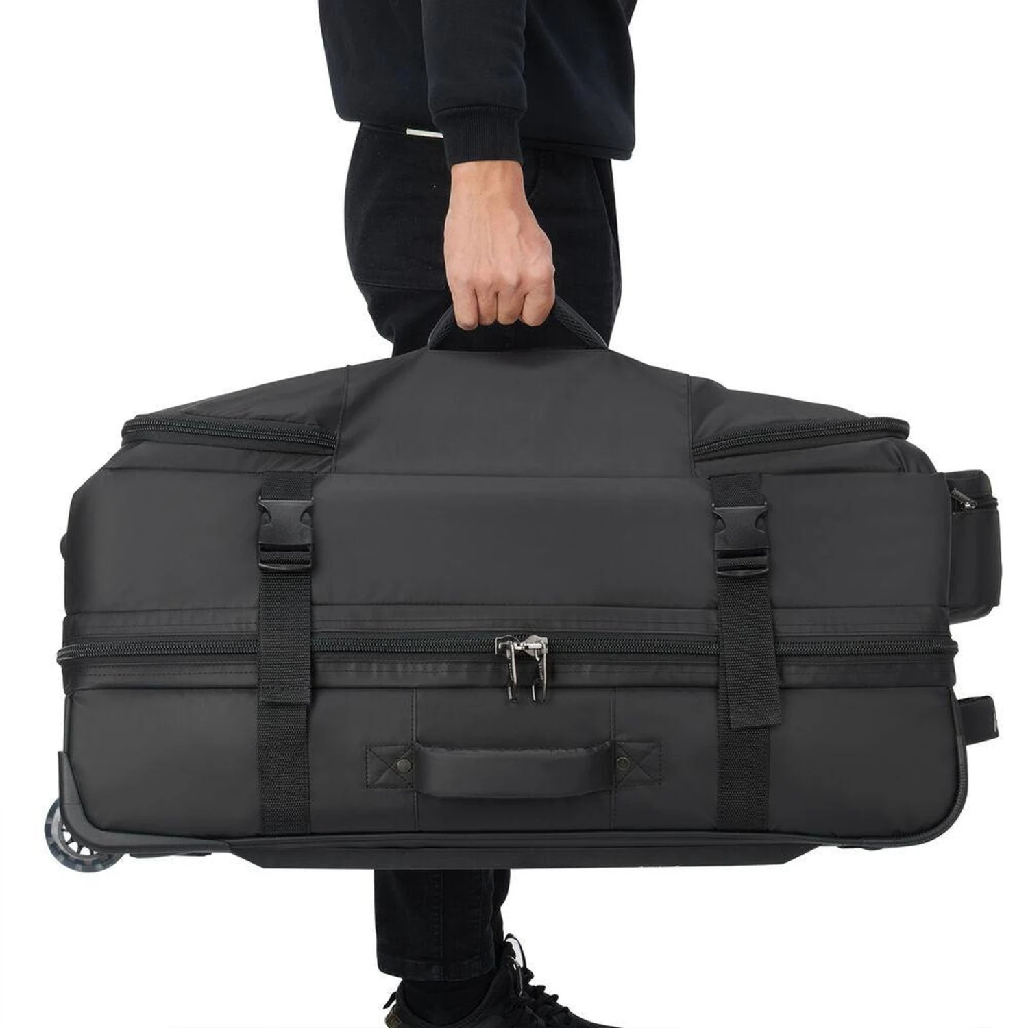 Delsey Raspail 28" Black 2-Wheel Rolling Duffel - Water-Resistant Recycled Fabric Luggage 21 Delsey Raspail 28" Black 2-Wheel Rolling Duffel - Water-Resistant Recycled Fabric Luggage - Image 19