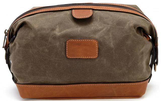 Korchmar Adventure Wax Canvas Ryder Dopp Kit – Olive and Grey with Brown Leather Trim Travel Bag 3 Korchmar Adventure Wax Canvas Ryder Dopp Kit – Olive and Grey with Brown Leather Trim Travel Bag