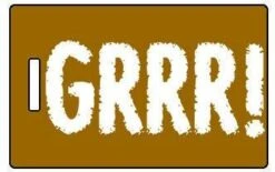 Luggage Pros Brown 'GRRR!' Travel Tag – White Fuzzy Chenille Lettering Luggage Accessory