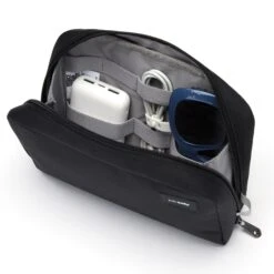 Pacsafe RFIDsafe Gear Pouch in Black – Sustainable Recycled Polyester Secure Travel Tech Organizer -Luggage Pros Store Pacsafe RFIDsafe Gear Pouch 15