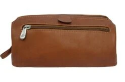 Piel Leather Full-Grain Cowhide Deluxe Top Frame Traveling Kit - Wide-Zip Toiletry Bag