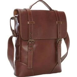 Piel Leather Mayan Deluxe Vertical Briefcase - Full Grain Leather Laptop Bag in Black & Brown