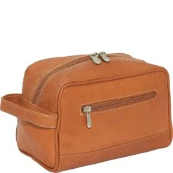 Piel Leather Top Zip Toiletry Kit - Full-Grain Cowhide Leather Travel Dopp Kit