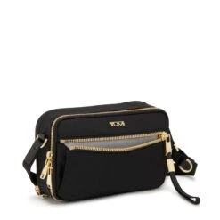 TUMI Voyageur Langley Black with Gold Hardware – Compact Nylon Double-Zip Crossbody Bag -Luggage Pros Store TUMI Voyageur Langley Crossbody 3