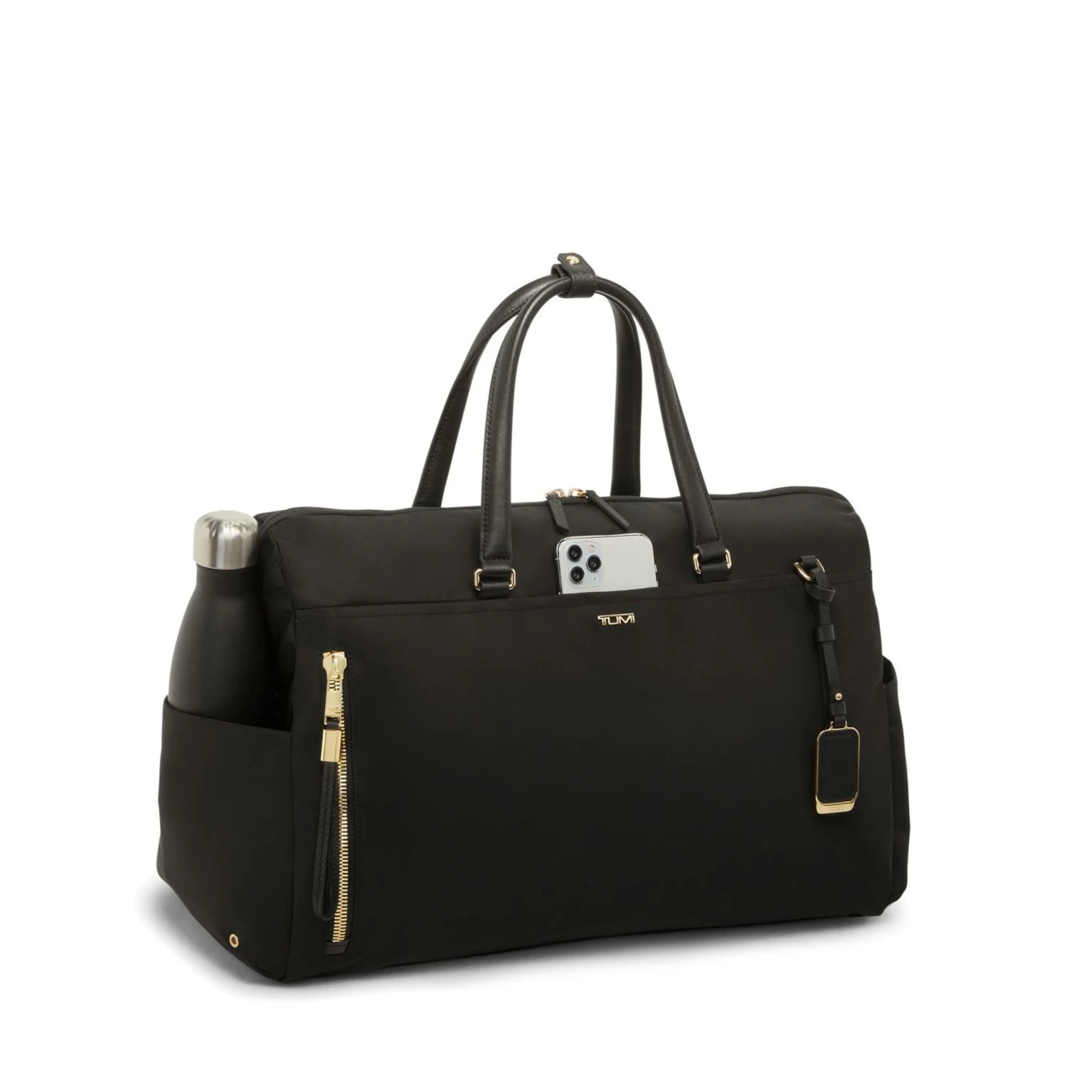 TUMI Voyageur Venice Duffel Black with Gold Hardware – Lightweight Nylon Travel Bag 7 TUMI Voyageur Venice Duffel Black with Gold Hardware – Lightweight Nylon Travel Bag - Image 5