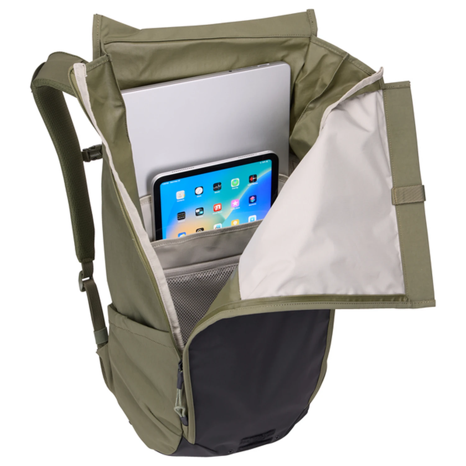 Thule Paramount 20L Olivine Green - Weather-Resistant Rolltop Bike Commuter Backpack 5 Thule Paramount 20L Olivine Green - Weather-Resistant Rolltop Bike Commuter Backpack - Image 3