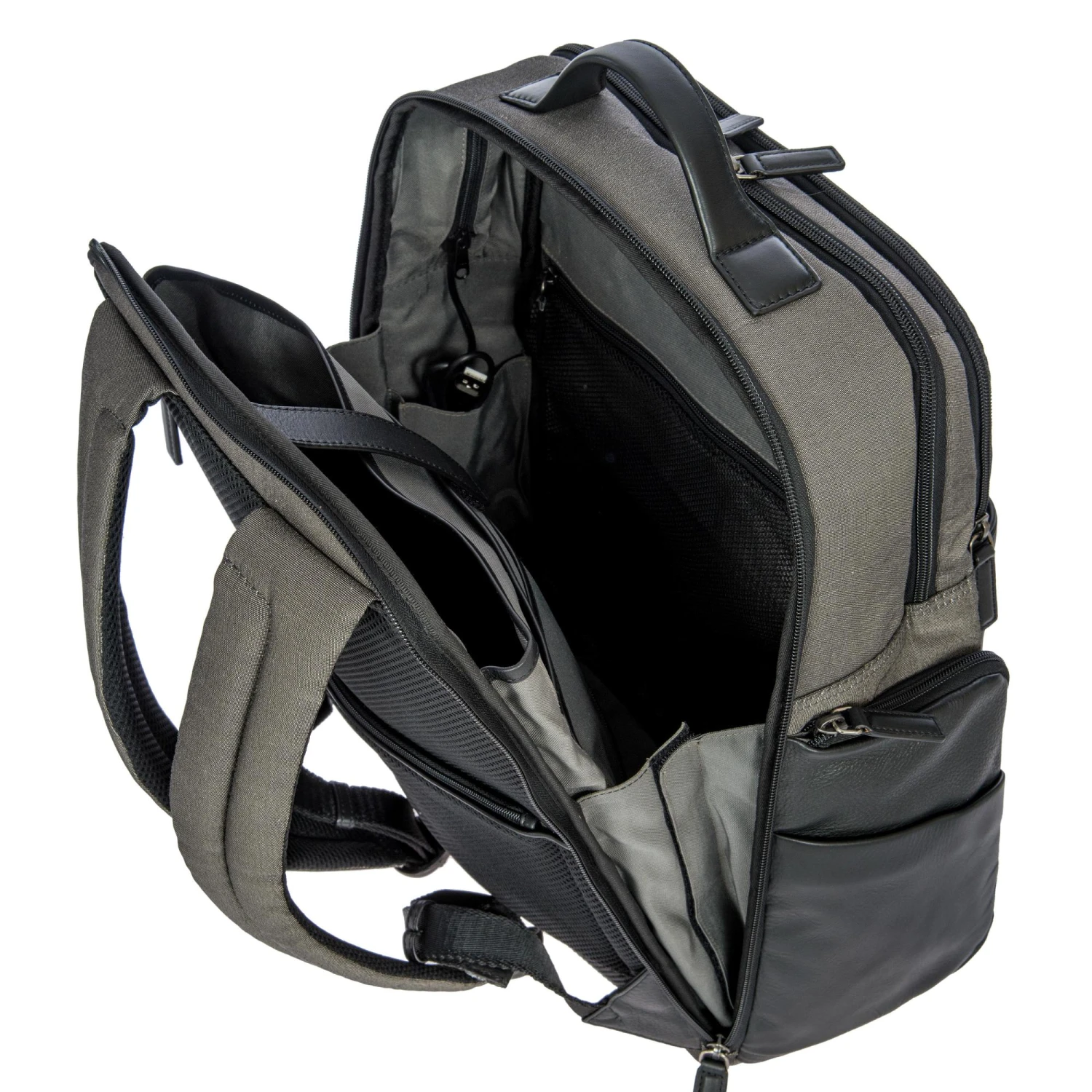 Brics Monza Large Business Backpack - Black Technical Nylon & Leather with USB Port 4 Brics Monza Large Business Backpack - Black Technical Nylon & Leather with USB Port - Image 2