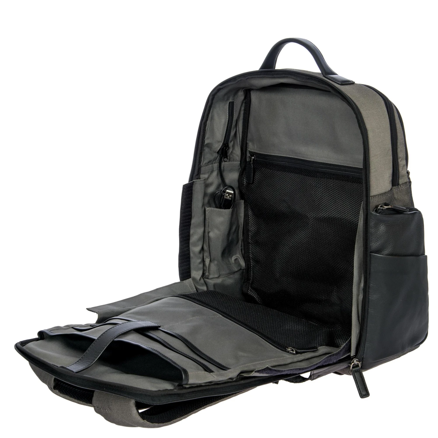 Brics Monza Large Business Backpack - Black Technical Nylon & Leather with USB Port 5 Brics Monza Large Business Backpack - Black Technical Nylon & Leather with USB Port - Image 3