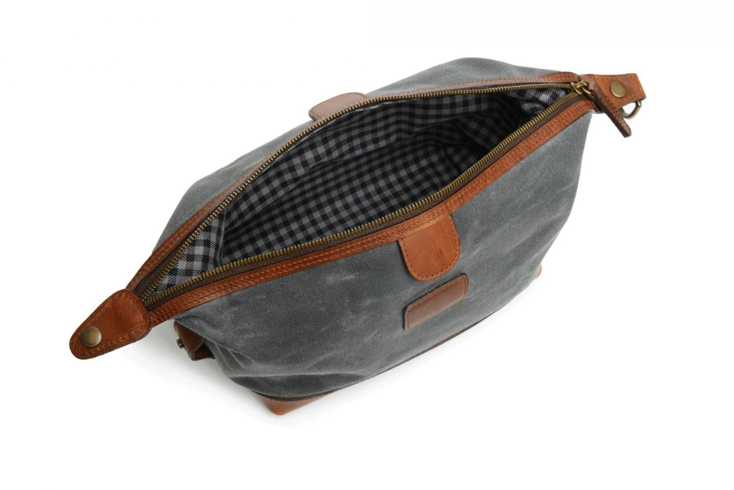 Korchmar Adventure Wax Canvas Ryder Dopp Kit – Olive and Grey with Brown Leather Trim Travel Bag 4 Korchmar Adventure Wax Canvas Ryder Dopp Kit – Olive and Grey with Brown Leather Trim Travel Bag - Image 2
